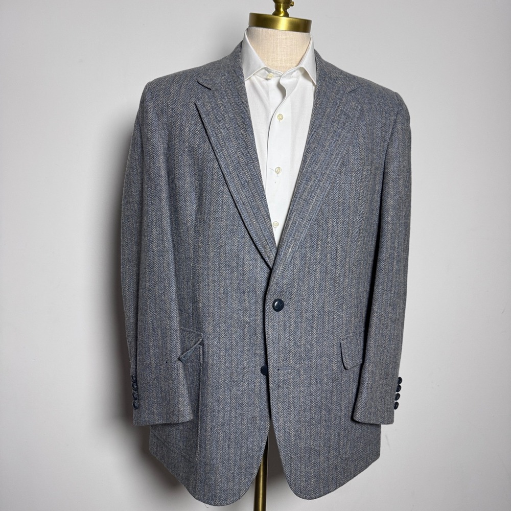 Hart Schaffner & Marx Sport Coat Mens‎ 40R Blue Gray Herringbone Wool Vintage